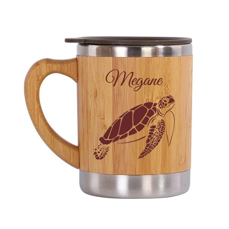 Mug en bambou avec couvercle – personnalisable par gravure laser