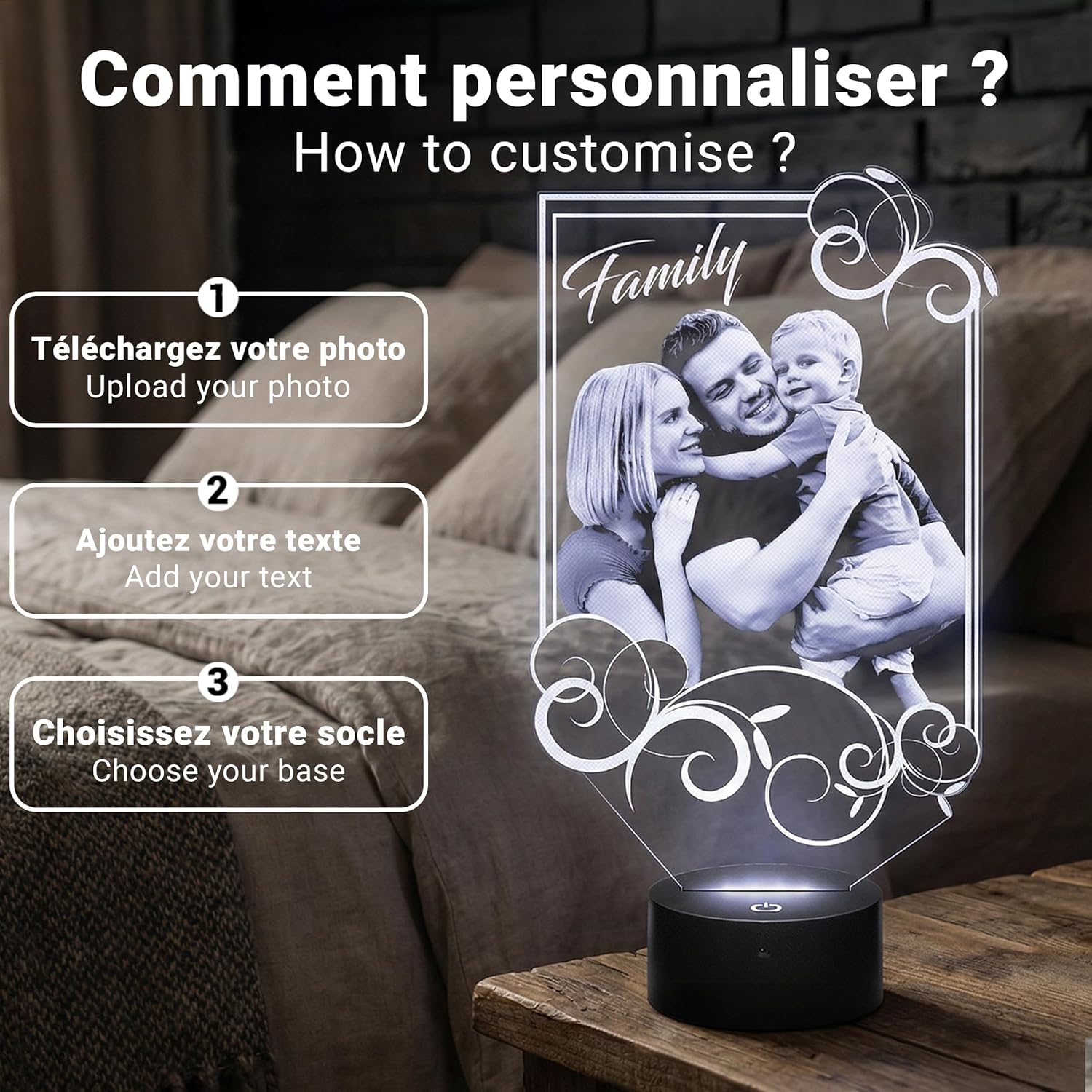 Gravure Photo sur plaque PMMA avec socle lumineux