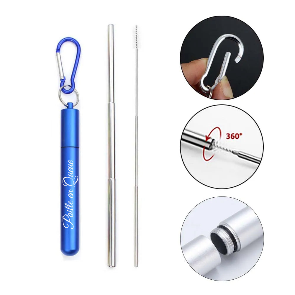 Pailles Réutilisables Télescopique en inox alimentaire personnalisable