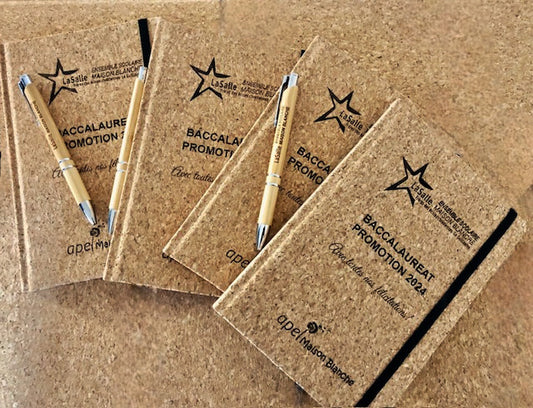 Bloc-Notes A5 liège avec calendrier 2027- Stylo - le tout Personnalisé