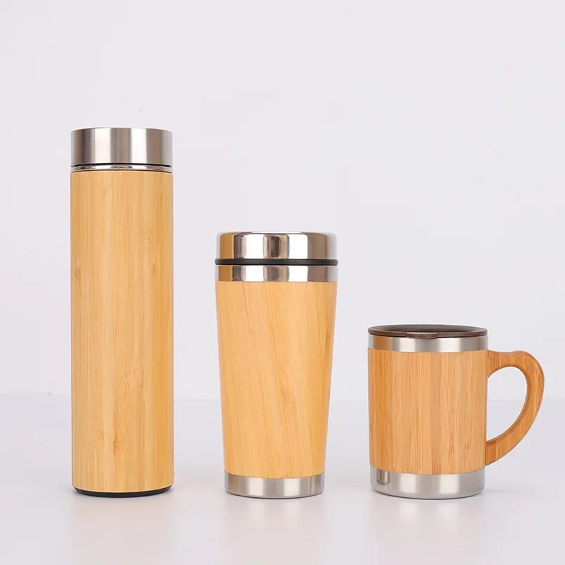 Thermos Moderne en Bambou Acier Inoxydable